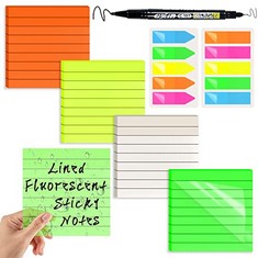 26 X TRANSPARENT LINED STICKY NOTES 6 PACK, CLEAR STICKY NOTES SET 3X3", 300 SHEETS COLORFUL SEE THROUGH WATERPROOF NOTEBOOK TABS REUSABLE, SUITABLE FOR STUDYING AND WRITING IN TEXTBOOKS AND OFFICES