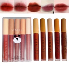 36 X BLACK BEAR LIPSTICK SET 5 COLORS MATTE LIP GLAZE SET RED HIGH COLOR RENDERING CUTE VARIED COLORS CRUELTY FREE VEGAN LONG LASTING WATERPROOF NON-STICK CUP NOT FADE FOR WOMEN - TOTAL RRP £210: LOC