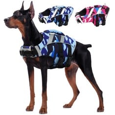 7 X KUOSER DOG LIFE JACKET WITH REFLECTIVE STRIPES, ADJUSTABLE HIGH VISIBILITY DOG LIFE VEST RIPSTOP DOG LIFESAVER PET LIFE PRESERVER HIGH FLOTATION SWIMSUIT FOR SMALL MEDIUM LARGE DOGS DARK BLUE CAM