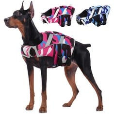 6 X KUOSER DOG LIFE JACKETS - CAMOUFLAGE RIPSTOP DOG LIFE JACKET WITH HIGH UPTHRUST LIFE JACKET FOR DOGS, HIGH VISIBILITY DOG FLOATATION JACKET WITH REFLECTIVE STRIPES AND RESCUE HANDLE, ROSE CAMOUFL