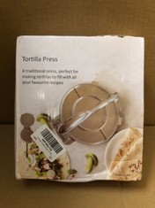 QUANTITY OF ASSORTED ITEMS TO INCLUDE PRESSG TORTILLA PRESS 6.5 INCH TORTILLA PRESS MAKER ALUMINIUM ALLOY CORN TORTILLAS DOUGH PRESSING TOOLS KITCHEN SUPPLIES GRAY: LOCATION - RACK D