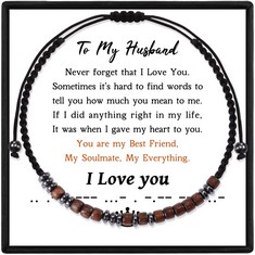 30 X SUNSH TO MY HUSBAND MORSE CODE BRACELET I LOVE YOU ADJUSTABLE BRACELET WITH CUFF WOOD BEADS STAINLESS STEEL BEADS INSPIRED JEWELRY GIFTS - TOTAL RRP £333: LOCATION - RACK D