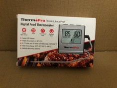 QUANTITY OF ASSORTED ITEMS TO INCLUDE THERMOPRO TP16B DIGITAL MEAT THERMOMETER COOKING THERMOMETER WITH STAINLESS STEEL LONG FOOD TEMPERATURE PROBE FOR LIQUIDS, OVEN, SMOKER, BBQ, CANDY, OIL, DEEP FR