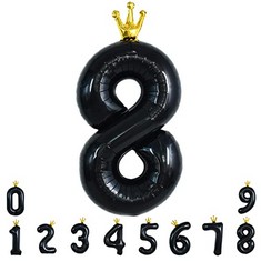 42 X TONIFUL CROWN BLACK 40 INCH LARGE NUMBER BALLOONS 0-9, CROWN FOIL MYLAR BIG DIGITAL BALLOON NUMBER 8 DIGIT EIGHT FOR BIRTHDAY PARTY WEDDING BRIDAL SHOWER ENGAGEMENT PHOTO SHOOT ANNIVERSARY , BLA