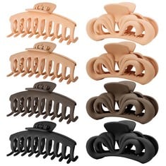 24 X TOCESS HAIR CLAW CLIPS FOR WOMEN – LARGE HAIR CLAW CLIPS FOR THIN & THICK HAIR BIG NEUTRAL CLAW HAIR CLIPS FOR CURLY & FINE HAIR MATTE NONSLIP STRONG HOLD JUMBO CLAWS JAW CLIPS SET , 8 PCS  - TO