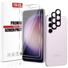 QUANTITY OF ITEMS TO INCLUDE TQL 2 PACK SCREEN PROTECTOR FOR SAMSUNG GALAXY S24 WITH 2 PACK CAMERA LENS PROTECTOR, TEMPERED GLASS FILM, FINGERPRINT UNLOCK SUPPORT, ULTRA HD, ANTI SCRATCH, CASE FRIEND