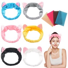 QUANTITY OF ASSORTED ITEMS TO INCLUDE 6PCS CAT EARS ELASTIC HEADBANDS AND 4PCS MAGIC HAIR STICKER, HEADBAND FOR MAKEUP SPA SHOWER FACE WASHING HEADBAND CUTE CAT EAR MAKEUP HEADBAND WITH HAIR STICKER