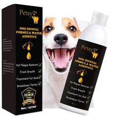 QUANTITY OF ASSORTED ITEMS TO INCLUDE DOG DENTAL WATER ADDITIVE DOG TEETH CLEANING PRODUCTS DOG BREATH FRESHENER DOG PLAQUE REMOVER DOG DENTAL CARE DOG BREATH FRESHENER IN WATER BAD BREATH TREATMENT