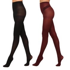 26 X YAGAXI SEMI OPAQUE CONTROL TOP PANTYHOSE FOR WOMEN - 2 PAIRS HIGH WAIST 40D WOMEN'S TIGHTS, WINE RED,S  - TOTAL RRP £238: LOCATION - RACK A