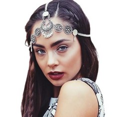 23 X FASHBAND BOHO HEAD CHAIN SILVER VINTAGE HEADPIECE WATER DROP TASSEL HAIR ACCESSORIES FESTIVAL HEADBAND FOR WOMEN AND GIRLS , B  - TOTAL RRP £164: LOCATION - RACK G