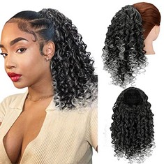 34 X ZAIQUN AFRO DRAWSTRING PONYTAIL KINKY CURLY OMBRE COLOR SYNTHETIC CURLY HAIR EXTENSION CURLY SHORT AFRO KINKY CURLY PONYTAIL, 14INCH,T1B-GRAY  - TOTAL RRP £311: LOCATION - RACK G