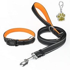 39 X DOG COLLAR AND LEAD SET REFLECTIVE DOG COLLARS FOR SMALL MEDIUM LARGE DOGS SOFT BREATHABLE NEOPRENE DOG COLLAR WITH 6FT/1.8M ADJUSTABLE DOG LEASH WITH PADDED HANDLE & TAG, SET ORANGE M - TOTAL R