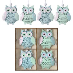 42 X VALERY MADELYN 4PCS EASTER DECORATIONS, SPRING DECOR, OWLS METAL HANGING TREE ORNAMENTS,BLUE PINK PENDANTS FOR EASTER HOME DECOR,GIFT WITH WOOD BOX, 3 INCH - TOTAL RRP £175: LOCATION - RACK H