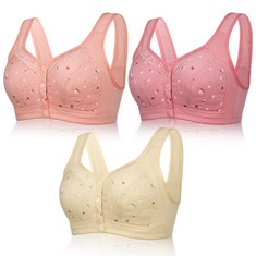 16 X FRIUSATE 3 PIECES FRONT FASTENING BRAS, FRONT BUTTON WIRELESS BRA FRONT SNAP BRA NON WIRED SUPPORT BRAS BREATHABLE PUSH UP BRALETTE SEAMLESS BRAS FOR WOMEN, 38 MULTI  - TOTAL RRP £173: LOCATION