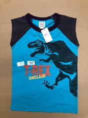 12 X CHILDRENS BLUE T-REX DINOSAUR SHORT SLEEVED TOP 130 CM: LOCATION - A