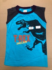 12 X CHILDRENS BLUE T-REX DINOSAUR SHORT SLEEVED TOP 130 CM: LOCATION - A