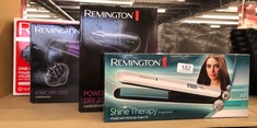 QUANTITY OF ITEMS TO INCLUDE REMINGTON SHINE THERAPY HAIR STRAIGHTENER WITH ADVANCED CERAMIC COATING INFUSED WITH MOROCCAN ARGAN OIL FOR SLEEK & SMOOTH GLIDE, FLOATING PLATES, DIGITAL DISPLAY, 9 SETT