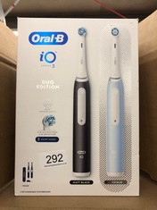 ORAL-B IO3 2X ELECTRIC TOOTHBRUSHES FOR ADULTS, MOTHERS DAY GIFTS FOR HER / HIM, 2 TOOTHBRUSH HEADS & 1 TRAVEL CASE, 3 MODES WITH TEETH WHITENING, 2 PIN UK PLUG, BLACK & BLUE.: LOCATION - B