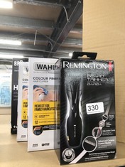 QUANTITY OF ITEMS TO INCLUDE REMINGTON BARBA BEARD TRIMMER , ADVANCED CERAMIC BLADES, POP-UP DETAIL TRIMMER, ADJUSTABLE ZOOM WHEEL, 9 LENGTH SETTINGS, COMB ATTACHMENT, CORD OR CORDLESS, 40-MINUTE RUN