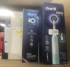 QUANTITY OF ITEMS TO INCLUDE ORAL-B PRO 1 ELECTRIC TOOTHBRUSH FOR ADULTS WITH 3D CLEANING, 1 TOOTHBRUSH HEAD, GUM PRESSURE CONTROL, 2 PIN UK PLUG, BLUE: LOCATION - C