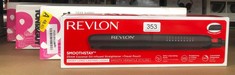 QUANTITY OF ITEMS TO INCLUDE REVLON SMOOTHSTAY COCONUT OIL-INFUSED HAIR STRAIGHTENER , 25MM TRIPLE-COATED CERAMIC PLATES, FLOATING PLATES WITH ROUNDED EDGES, CUSTOMIZABLE TEMPERATURE UP TO 235°C  RVS