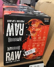 QUANTITY OF ITEMS TO INCLUDE WARRIOR RAW PROTEIN FLAPJACKS – 12 BARS X 75G EACH – PACKED WITH 20G OF PROTEIN – LOW SUGAR, HIGH IN FIBRE , SALTED CARAMEL    SOME MAY BE PAST BEST BEFORE DATE : LOCATIO