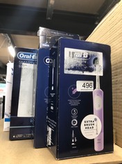 QUANTITY OF ITEMS TO INCLUDE ORAL-B VITALITY PRO ELECTRIC TOOTHBRUSH FOR ADULTS, 1 HANDLE, 2 TOOTHBRUSH HEADS, 3 BRUSHING MODES INCLUDING SENSITIVE PLUS, 2 PIN UK PLUG, PURPLE: LOCATION - D