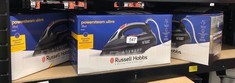 QUANTITY OF ITEMS TO INCLUDE RUSSELL HOBBS POWER STEAM ULTRA IRON, CERAMIC NON-STICK SOLEPLATE, 210G STEAM SHOT, 70G CONTINUOUS STEAM, 350ML WATER TANK, SELF-CLEAN, ANTI-CALC & ANTI-DRIP FUNCTION, 3M