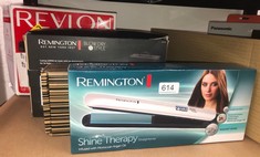 QUANTITY OF ITEMS TO INCLUDE REMINGTON SHINE THERAPY HAIR STRAIGHTENER WITH ADVANCED CERAMIC COATING INFUSED WITH MOROCCAN ARGAN OIL FOR SLEEK & SMOOTH GLIDE, FLOATING PLATES, DIGITAL DISPLAY, 9 SETT