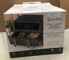 SUR LA TABLE DIGITAL AIR FRYER DUAL GREY BASKET 10.4L WITH REMOVABLE SEPARATOR, NON-STICK CRISPER TRAY.: LOCATION - E