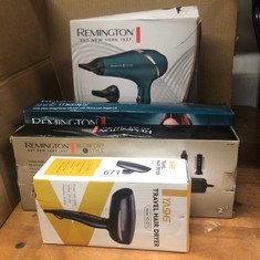 QUANTITY OF ITEMS TO INCLUDE REMINGTON BLOW & DRY CARING AIR STYLER HOT BRUSH - IDEAL FOR STYLING SHORT HAIR, 2 ATTACHMENTS: 19MM & 25MM BRUSH, 2 HEAT & 2 SPEED SETTINGS, SWIVEL CORD, 400W, AS7100: L