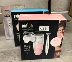 QUANTITY OF ITEMS TO INCLUDE BRAUN SILK-ÉPIL 5 EPILATOR FOR WOMEN FOR HAIR REMOVAL, 3 IN 1, INCLUDES SHAVER & TRIMMER HEAD, CORDLESS, GENTLE HAIR REMOVAL SETTING, WET & DRY, 100% WATERPROOF, 2 PIN BA