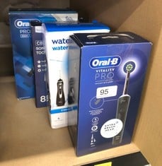 QUANTITY OF ITEMS TO INCLUDE ORAL-B VITALITY PRO ELECTRIC TOOTHBRUSH FOR ADULTS, 1 HANDLE, 2 TOOTHBRUSH HEADS, 3 BRUSHING MODES INCLUDING SENSITIVE PLUS, 2 PIN UK PLUG, BLACK: LOCATION - A