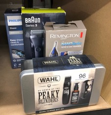 QUANTITY OF ITEMS TO INCLUDE WAHL AND PEAKY BLINDERS BEARD TRIMMER GIFT SET, BATTERY POWERED TRIMMER, MEN’S STUBBLE TRIMMERS, FACIAL HAIR TRIMMING, BEARD SHAMPOO, BEARD CARE, MEN’S GROOMING: LOCATION