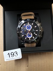 MENS LOUIS LACOMBE CHRONOGRAPH WATCH 3 SUBDIALS BLACK CASE LEATHER STRAP EST £385:: LOCATION - C RACK