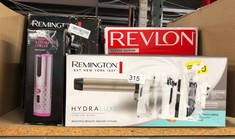 QUANTITY OF ITEMS TO INCLUDE REMINGTON HYDRALUXE 32MM CURLING WAND - CREATE WAVES & CURLS, MOISTURE LOCK CERAMIC COATING, HYDRACARE HEALTHY TEMPERATURE SETTING, 160–210°C, WORLDWIDE VOLTAGE, GLOVE &