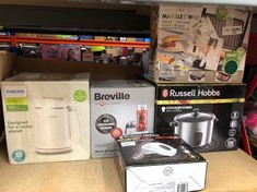 QUANTITY OF ITEMS TO INCLUDE RUSSELL HOBBS FOOD COLLECTION ELECTRIC HAND MIXER WITH 6 SPEEDS, EASY RELEASE BUTTON, FINGERTIP SPEED CONTROL, CHROME BEATERS, WRAP AROUND CORD STORAGE, 125W, 14451: LOCA