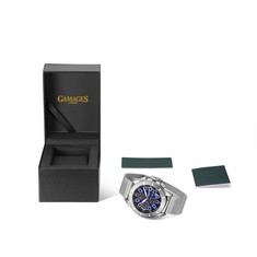 GAMAGES OF LONDON LIMITED EDITION HAND ASSEMBLED COGWHEEL AUTOMATIC SILVER BLUE - SKU: GA1931 RRP £805: LOCATION - A RACK