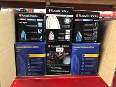 QUANTITY OF ITEMS TO INCLUDE RUSSELL HOBBS PEARL GLIDE STEAM IRON, PEARL INFUSED CERAMIC SOLEPLATE FOR SMOOTHER GLIDE, 315ML WATER TANK, 150G STEAM SHOT, 40G CONTINUOUS STEAM, ANTI-DRIP & ANTI-CALC F