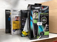 QUANTITY OF ITEMS TO INCLUDE REMINGTON VACUUM BEARD AND STUBBLE TRIMMER (VACUUM TO CATCH TRIMMED HAIR, TITANIUM BLADES, ADJUSTABLE COMB, DETAIL BLADE FOR STYLING AND EDGING, LITHIUM POWER, CORDLESS,