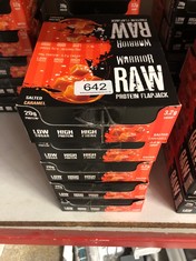 QUANTITY OF ITEMS TO INCLUDE WARRIOR RAW PROTEIN FLAPJACKS – 12 BARS X 75G EACH – PACKED WITH 20G OF PROTEIN – LOW SUGAR, HIGH IN FIBRE (SALTED CARAMEL) - BEST BEFORE JUL 24: LOCATION - H RACK