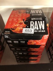 QUANTITY OF ITEMS TO INCLUDE WARRIOR RAW PROTEIN FLAPJACKS – 12 BARS X 75G EACH – PACKED WITH 20G OF PROTEIN – LOW SUGAR, HIGH IN FIBRE (SALTED CARAMEL) - BEST BEFORE JUL 24: LOCATION - H RACK