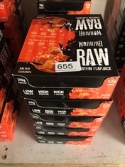 QUANTITY OF ITEMS TO INCLUDE WARRIOR RAW PROTEIN FLAPJACKS – 12 BARS X 75G EACH – PACKED WITH 20G OF PROTEIN – LOW SUGAR, HIGH IN FIBRE (SALTED CARAMEL) - BEST BEFORE JUL 24: LOCATION - H RACK