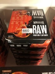 QUANTITY OF ITEMS TO INCLUDE WARRIOR RAW PROTEIN FLAPJACKS – 12 BARS X 75G EACH – PACKED WITH 20G OF PROTEIN – LOW SUGAR, HIGH IN FIBRE (SALTED CARAMEL) - BEST BEFORE JUL 24: LOCATION - H RACK