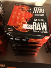 QUANTITY OF ITEMS TO INCLUDE WARRIOR RAW PROTEIN FLAPJACKS – 12 BARS X 75G EACH – PACKED WITH 20G OF PROTEIN – LOW SUGAR, HIGH IN FIBRE (SALTED CARAMEL) - BEST BEFORE JUL 24: LOCATION - H RACK