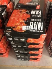 QUANTITY OF ITEMS TO INCLUDE WARRIOR RAW PROTEIN FLAPJACKS – 12 BARS X 75G EACH – PACKED WITH 20G OF PROTEIN – LOW SUGAR, HIGH IN FIBRE (SALTED CARAMEL) - BEST BEFORE JUL 24: LOCATION - H RACK