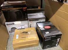 QUANTITY OF ITEMS TO INCLUDE RUSSELL HOBBS HONEYCOMB 2 SLICE TOASTER (EXTRA WIDE SLOTS, HIGH LIFT FEATURE, 6 BROWNING LEVELS, FROZEN/CANCEL/REHEAT FUNCTION, REMOVABLE CRUMB TRAY, 850W, BLACK, TEXTURE