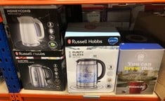 QUANTITY OF ITEMS TO INCLUDE RUSSELL HOBBS INSPIRE ELECTRIC 1.7L CORDLESS KETTLE (FAST BOIL 3KW, BLACK PREMIUM TEXTURED PLASTIC, HIGH GLOSS FINISH, REMOVABLE WASHABLE ANTI-SCALE FILTER, PULL OFF LID,