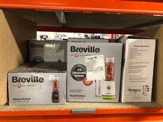 QUANTITY OF ITEMS TO INCLUDE BREVILLE BLEND ACTIVE PERSONAL BLENDER & SMOOTHIE MAKER | 350W | 2 PORTABLE BLEND ACTIVE BOTTLES (600ML) | LEAK PROOF LIDS | WHITE & GREEN [VBL246]: LOCATION - A RACK