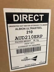 DIRECT UNVENTED HOT WATER STORAGE CYLINDER ALBION ULTRASTEEL 210 AUD210ERP: LOCATION - FRONT FLOOR (COLLECTION OR OPTIONAL DELIVERY AVAILABLE)